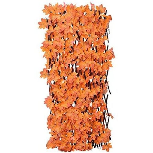 Bamboo Wooden Fence with Artificial Plants Orange Maple Leaves, 12Pcs - COOLBABY