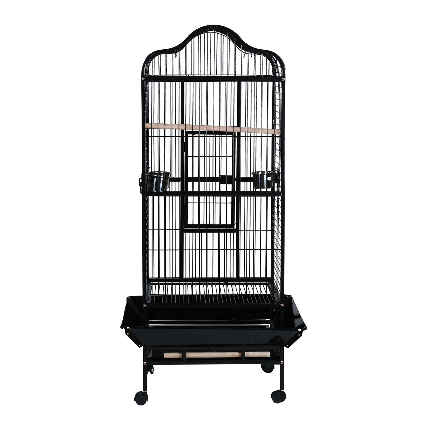 Bird Cage With 3 Feeder Bowl, 2 Wooden Stick, Wheels With Top Open - COOLBABY