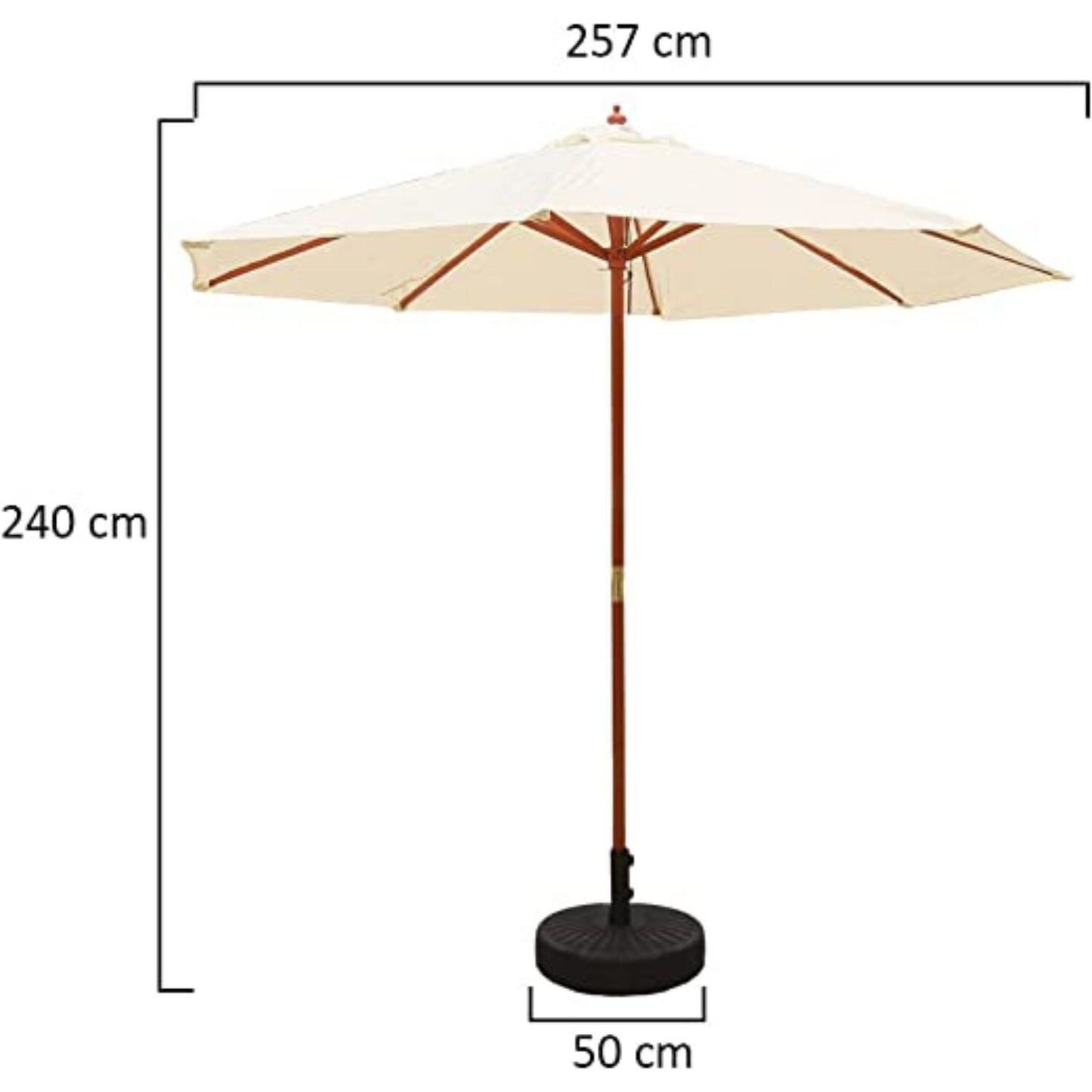 Yatai Round wooden Rod UV Protection Waterproof Sunshade Umbrella, 240cm, White - COOLBABY