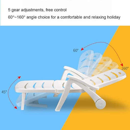 2PCS Plastic Folding Foldable Beach Lounge Chair with Roller - White - COOLBABY