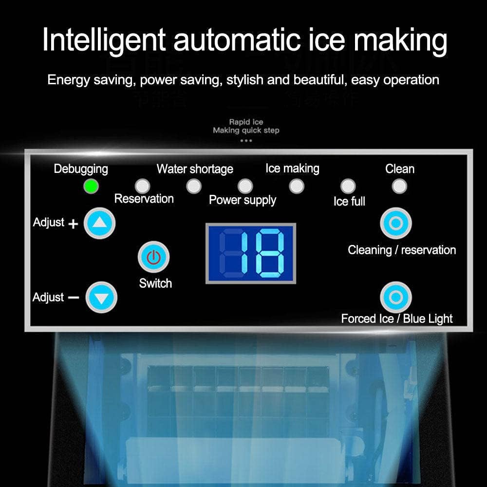 Commercial Ice Maker Machine, Automatic Ice Cube Maker with Blue LED Lighting, 60kg / 24H, LCD Display, Self-Cleaning, 11.5kg Ice Capacity, for Bar - COOLBABY