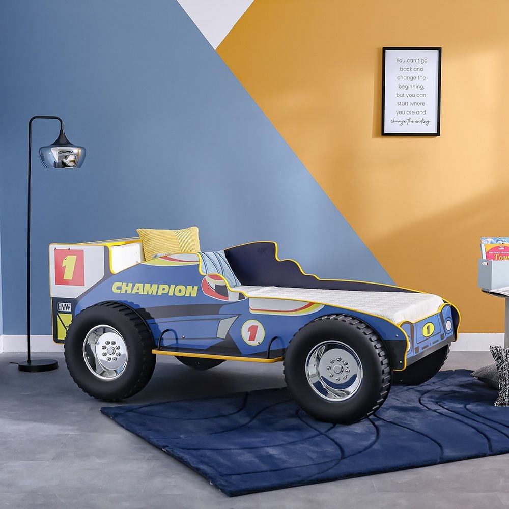 Ranger Sports 90×190 Car Bed – Blue, Engineered Wood, ABS Accents, Slatted Base - COOLBABY