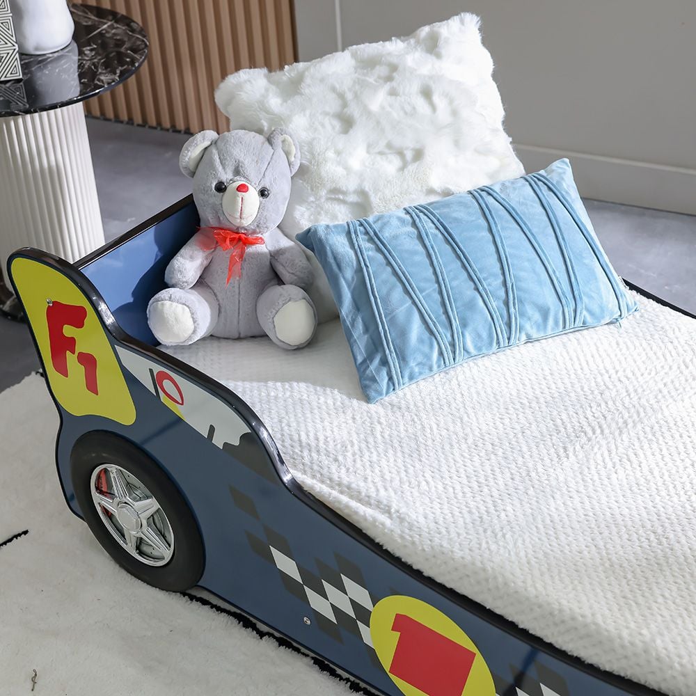 Ranger 70×130 Toddler Car Bed – Blue, Engineered Wood, ABS Accents, Slatted Base - COOLBABY