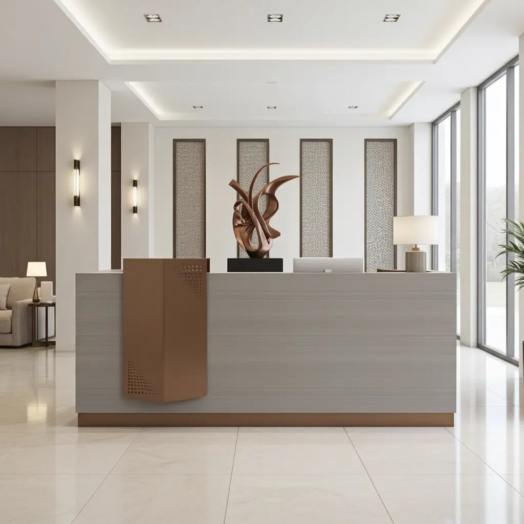 Reception Table – Modern White Oak HDF Front Desk with Cable Management & Multiple Sizes