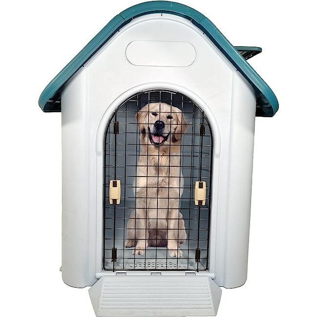 Majibao Portable Thick PP Plastic Dog House, Grey & Blue, 113cm Height - COOLBABY
