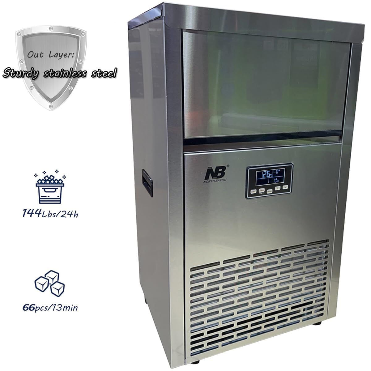 NB Stainless Steel Freestanding Commercial Ice Maker with Self Clean - COOLBABY