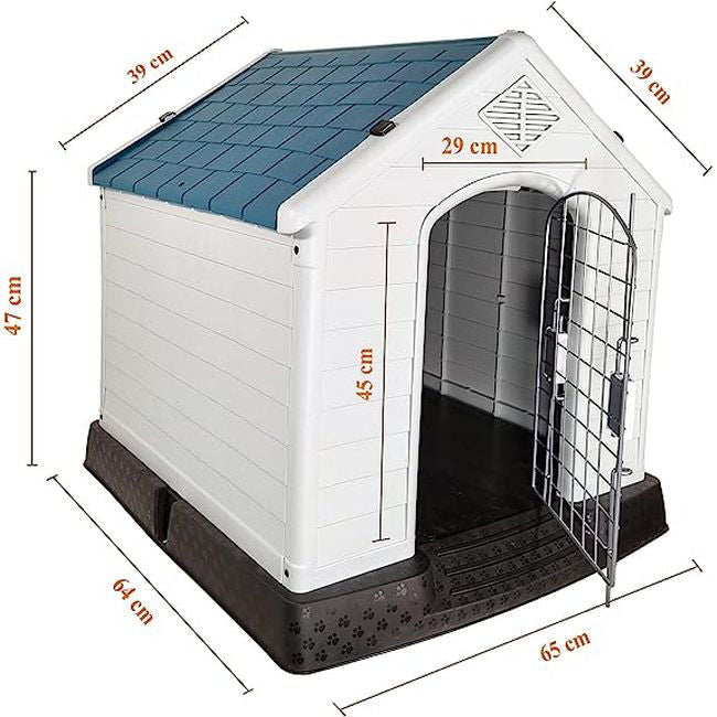 Majibao Portable Hard PP Plastic Dog House, Grey, Blue & Green Mix, 70cm Height - COOLBABY