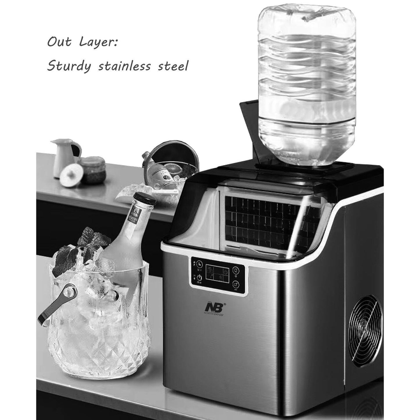 NB Stainless Steel Countertop Ice Maker with Self-Cleaning - COOLBABY