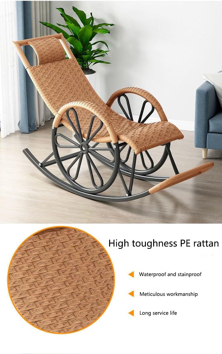 Outdoor rocking chair, high back rattan patio rocking chair, 300kg