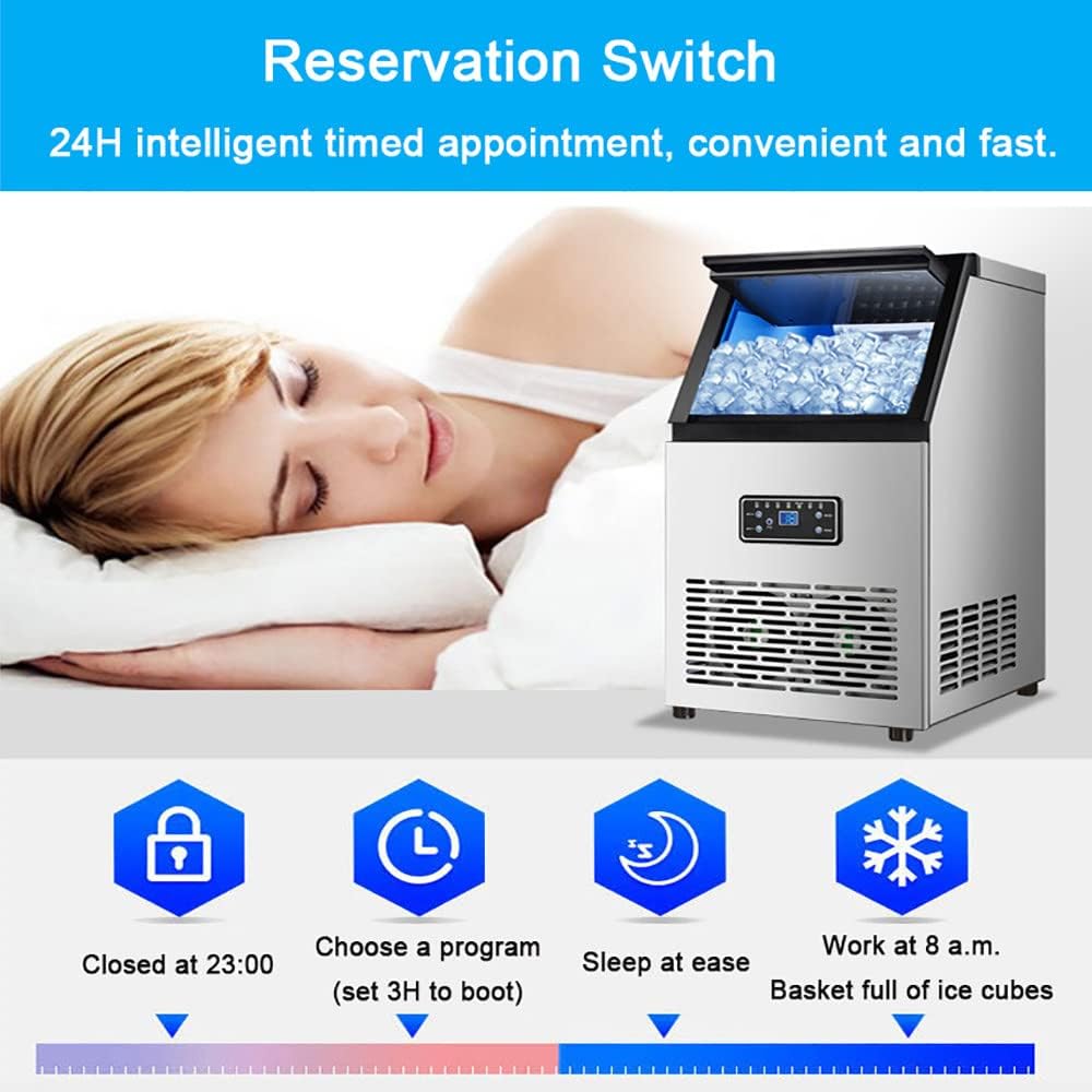 Commercial Ice Maker Machine, Automatic Ice Cube Maker with Blue LED Lighting, 60kg / 24H, LCD Display, Self-Cleaning, 11.5kg Ice Capacity, for Bar - COOLBABY