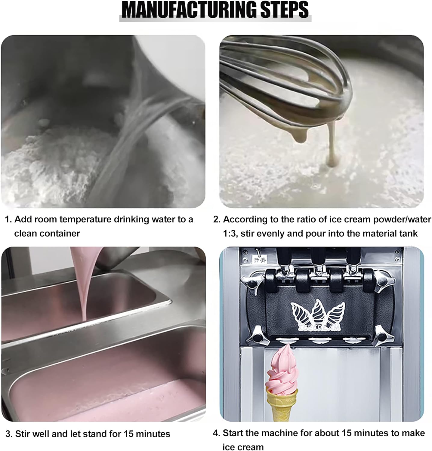 Ice Cream Maker 3 Flavors-Create Homemade Frozen Desserts, Frozen Yogurt, 3L Bowl/1.8L Freezing Cylinder Make Delicious Creamy Soft Serve Ice Cream Home Kitchen Commercial - COOLBABY