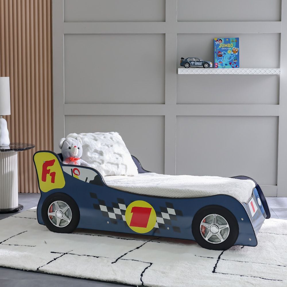 Ranger 70×130 Toddler Car Bed – Blue, Engineered Wood, ABS Accents, Slatted Base - COOLBABY
