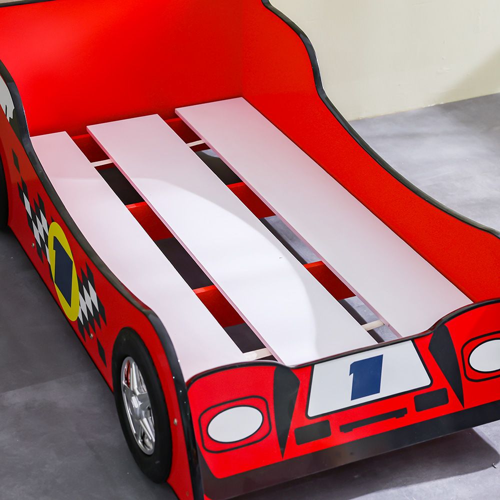 Ranger 70×130 Toddler Car Bed – Red, Engineered Wood, ABS Accents, Slatted Base - COOLBABY