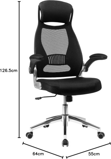 High Back Office Mesh Chair Swivel Adjustable Chair Mesh Backrest with Headrest and Flip Up Armrests Chair Black for Home, Office, Study Room - COOLBABY