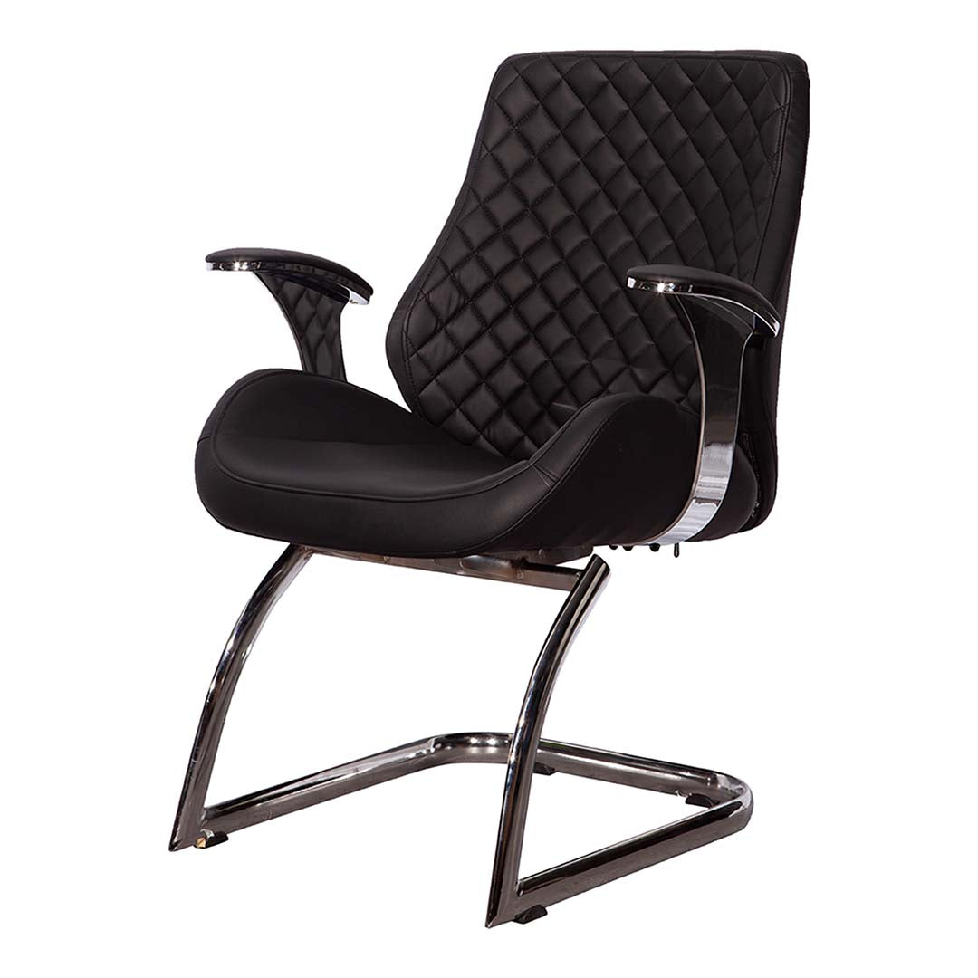 COOLBABY Ergonomic Office Visitor Chair 1107-C with Padded PU Armrests and Chrome-Plated Metal Base - COOLBABY