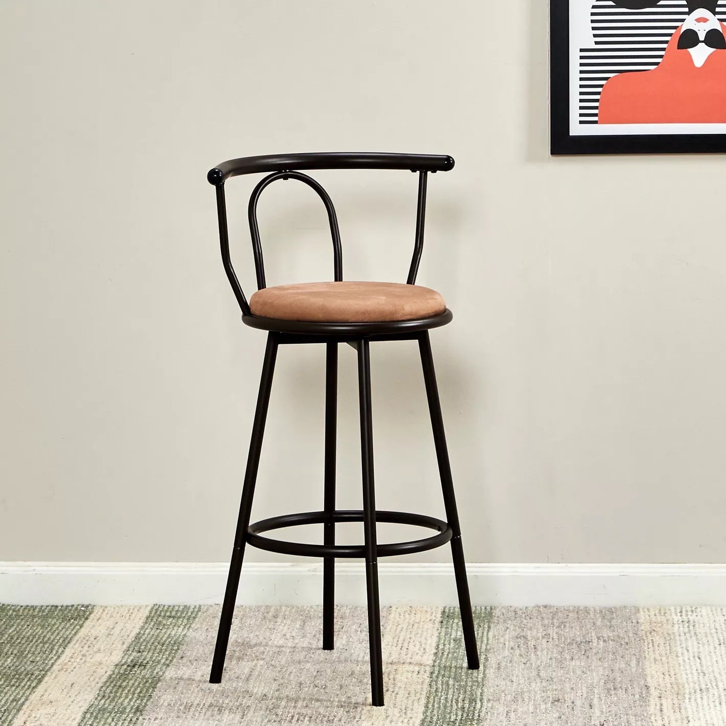 Modern Velvet Bar Stool With Metal Legs - Black