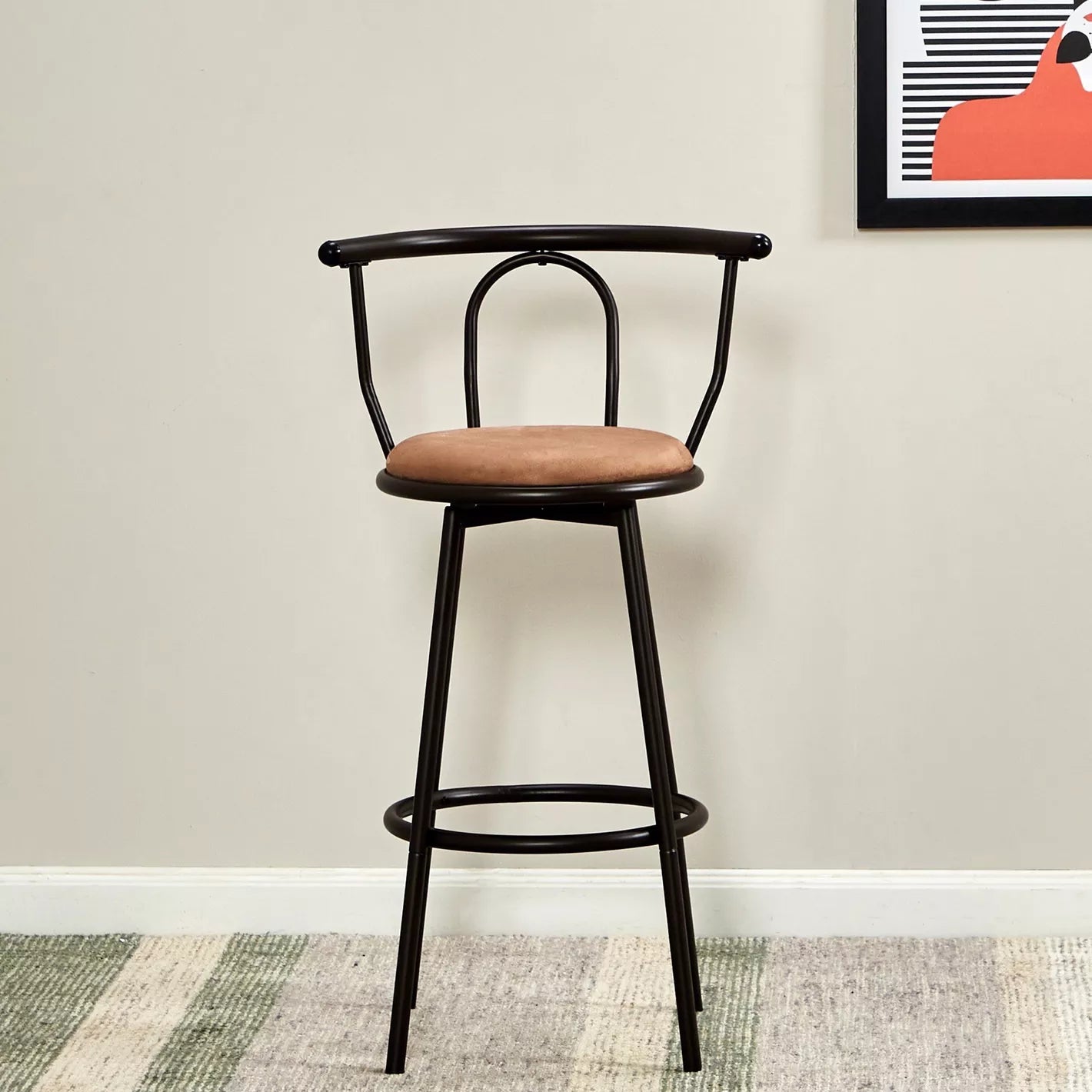 Modern Velvet Bar Stool With Metal Legs - Black