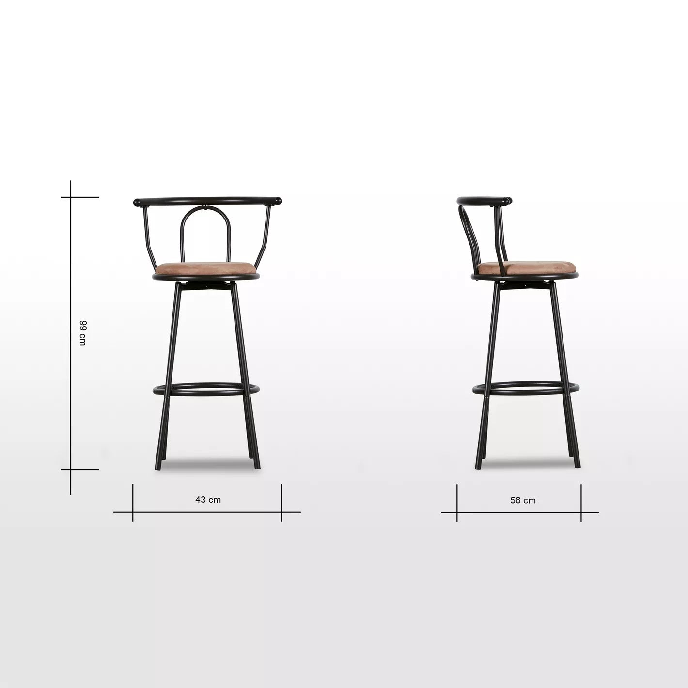 Modern Velvet Bar Stool With Metal Legs - Black