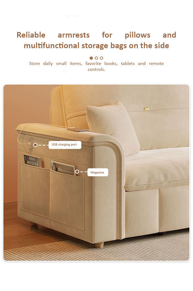 Sofa Bed, Pull-out Sofa Come Bed with Storage Box Side Pockets USB Port. - COOLBABY