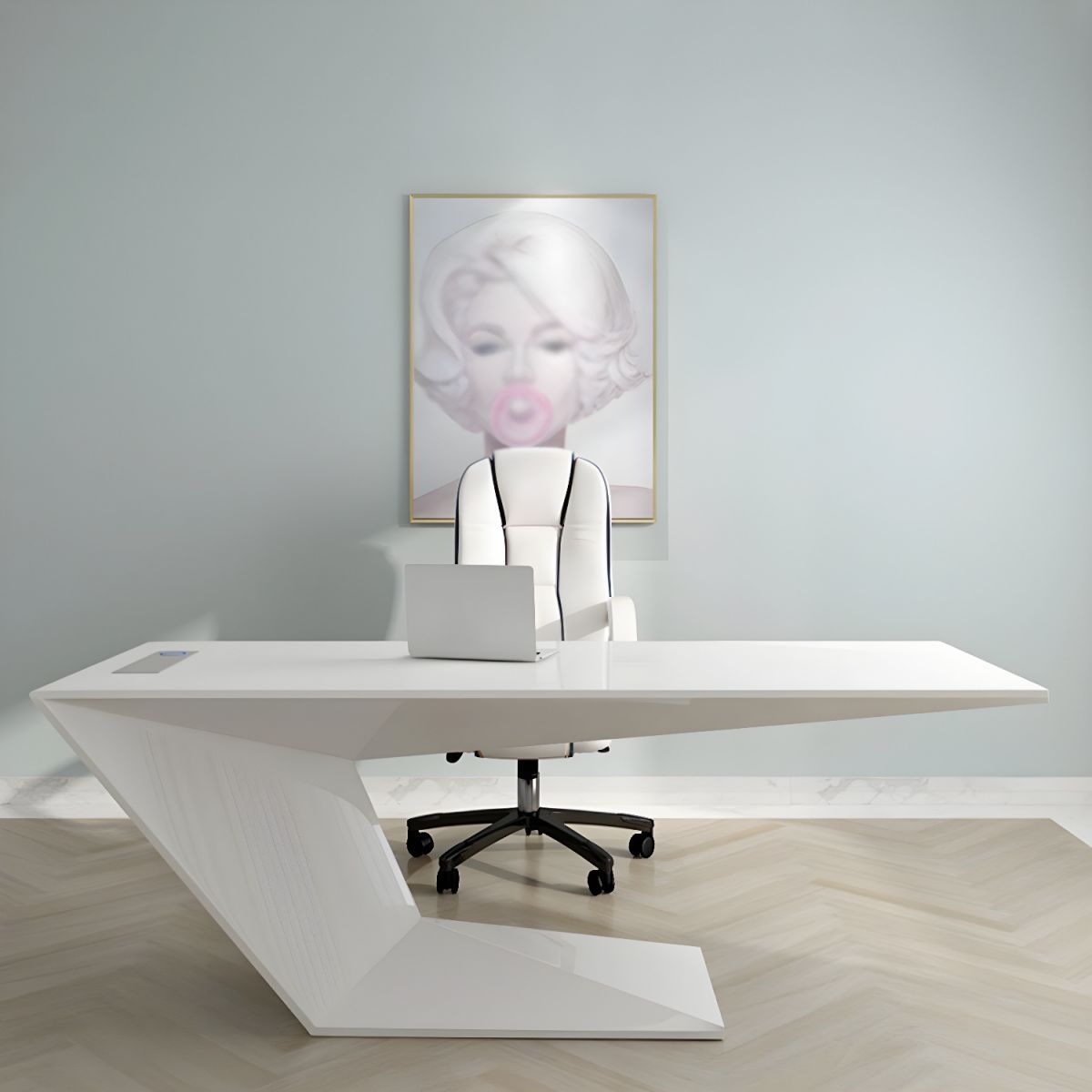 Huimei Glossy Executive Office Table, Glossy White, BG-9903-160 - COOLBABY