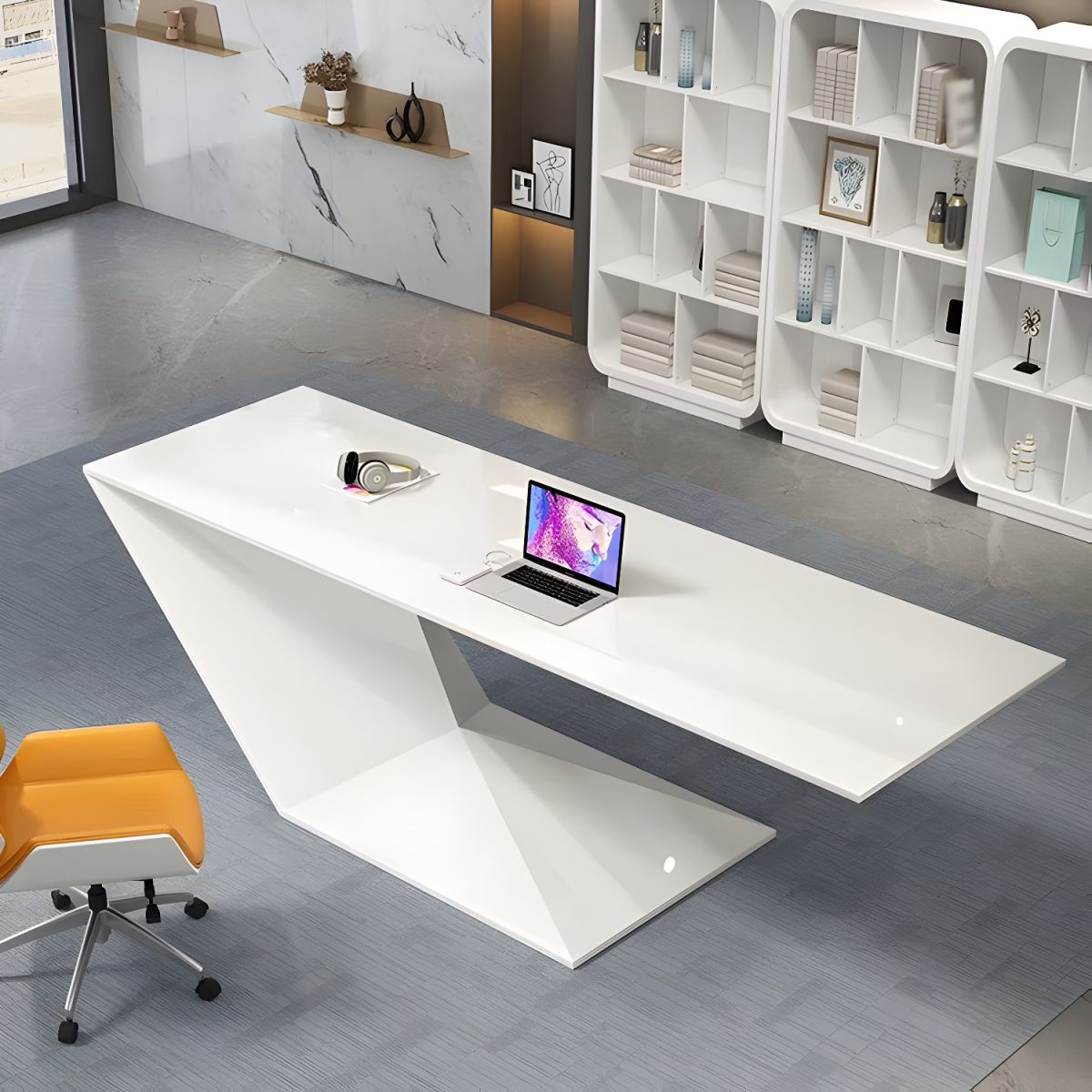 Huimei Glossy Executive Office Table, Glossy White, BG-9903-160 - COOLBABY