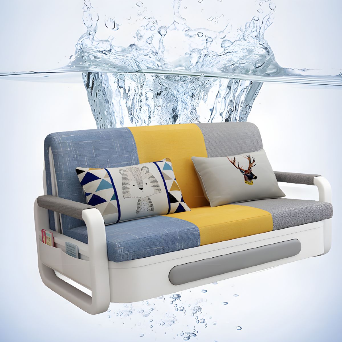 Modern Sectional Sofa Bed Set for Living Room & Dining Wood with  Fabric & Foam Padding Reclining Feature Hotel Suitable (1.58M)