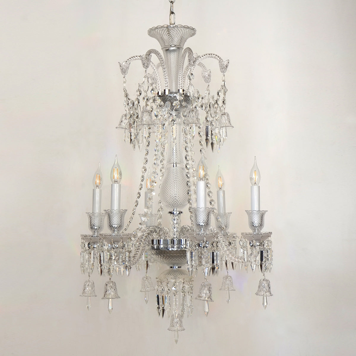 Candle Crystal Chandelier 6 Arms - Silver