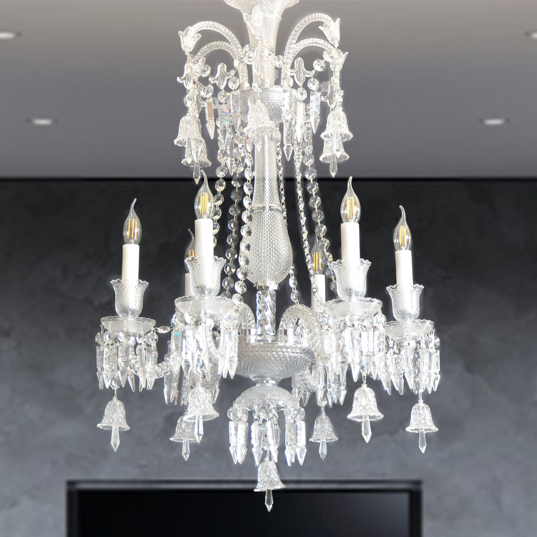 Candle Crystal Chandelier 6 Arms - Silver