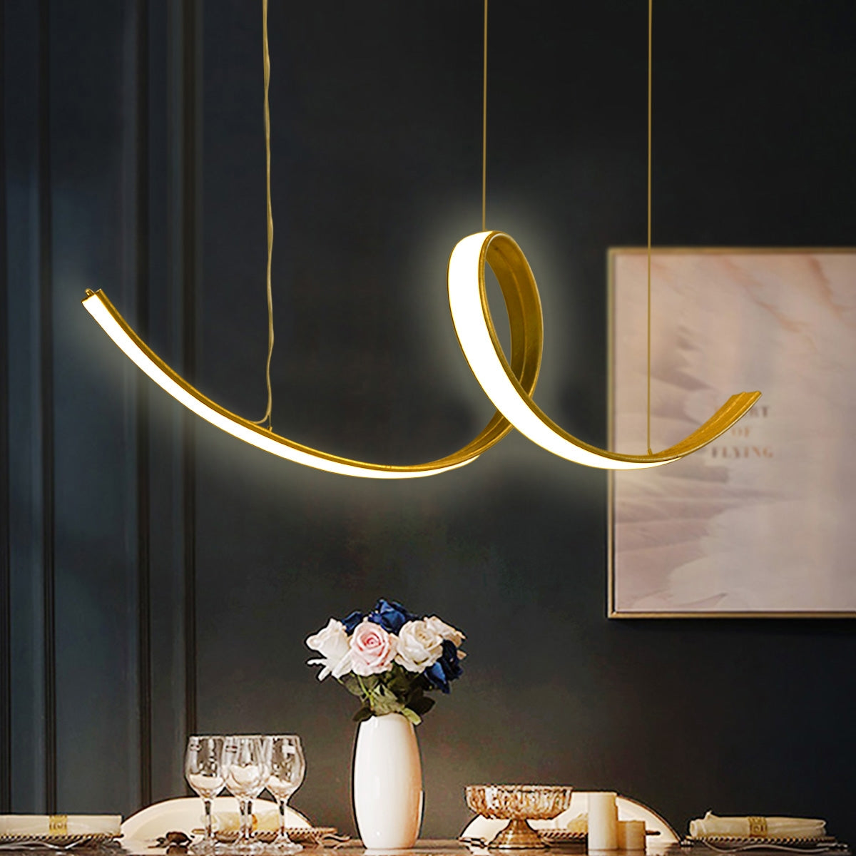 Modern Hanging Light LED Curved-Out Shape - Bronze