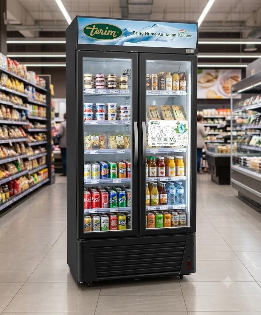 600L Free Standing Double Door Chiller | Black Showcase Cooler 0–10°C