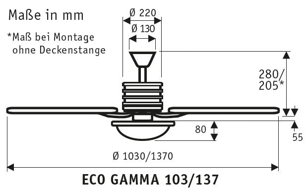 Ceiling Fan Ø137 With Remote Control Included And 6 Speeds