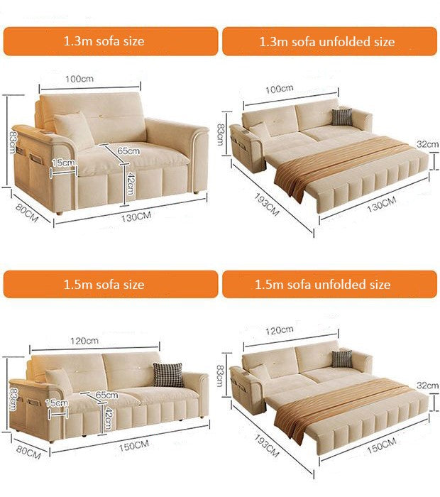 Sofa Bed, Pull-out Sofa Come Bed with Storage Box Side Pockets USB Port. - COOLBABY