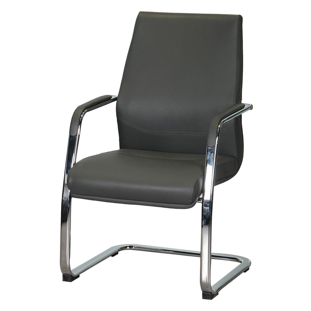 COOLBABY Ergonomic Grey Office Visitor Chair YS-1517 C with PU Leather and Chrome Base - COOLBABY