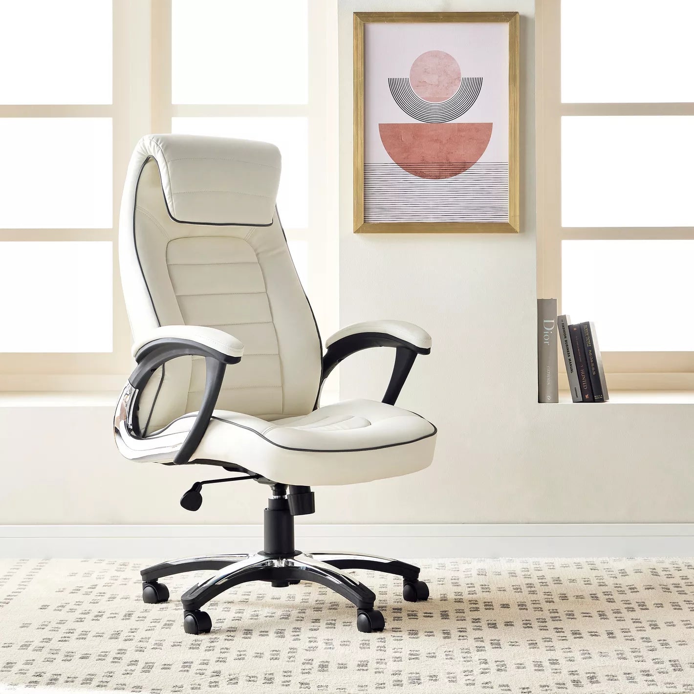 Modern Ergonomic High Back Faux Leather Chair with Adjustable Height, Office Chair