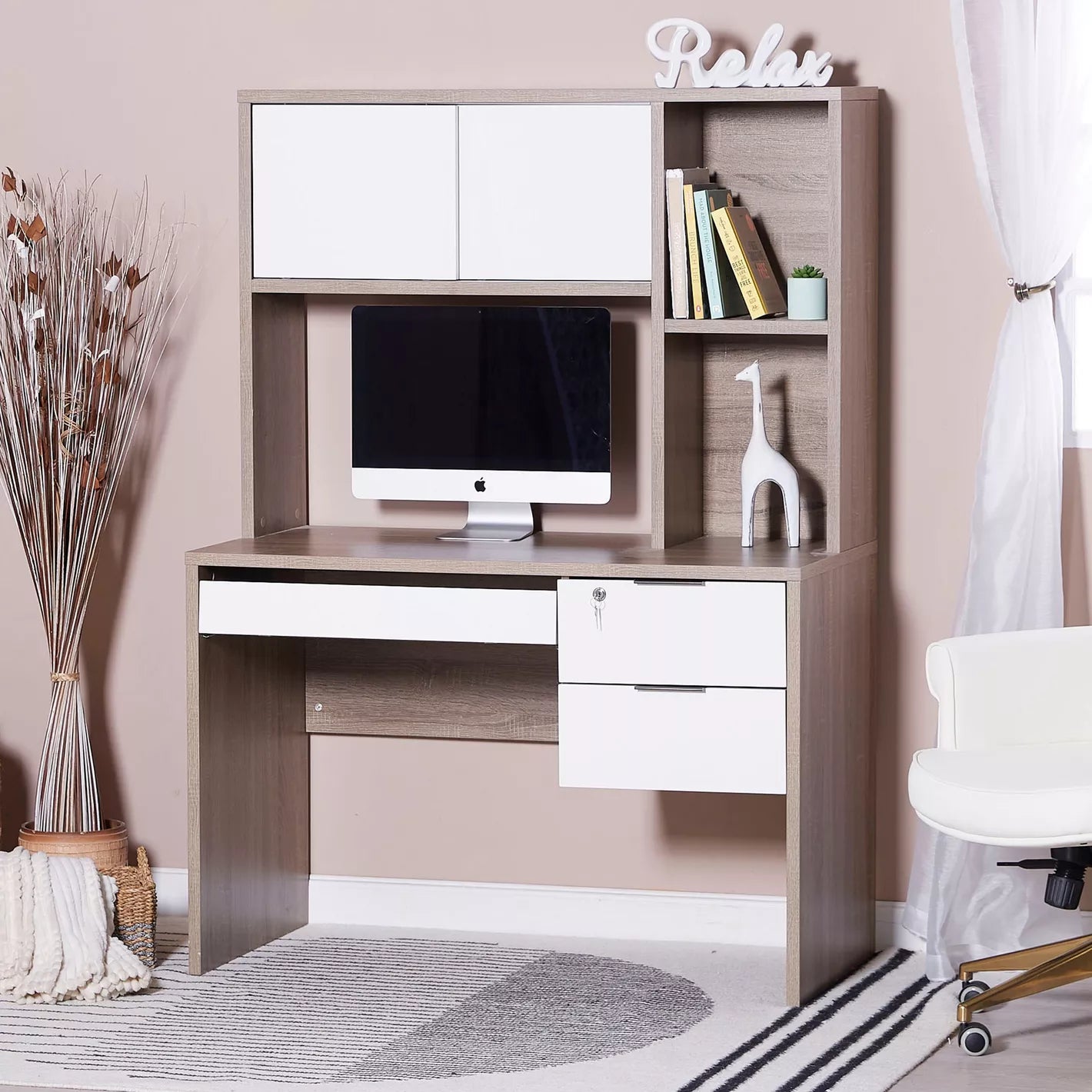 Desk With Hutch, Two Drawers And Two Sliding Shutters - COOLBABY