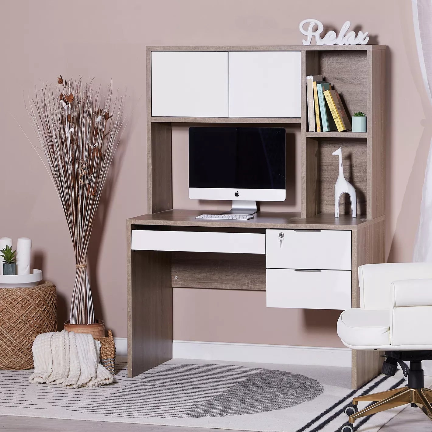 Desk With Hutch, Two Drawers And Two Sliding Shutters - COOLBABY