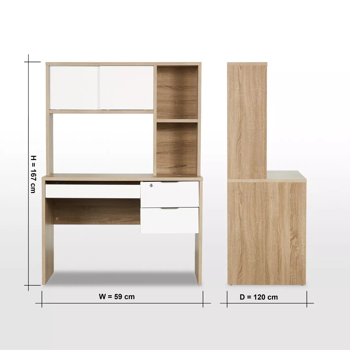 Desk With Hutch, Two Drawers And Two Sliding Shutters - COOLBABY