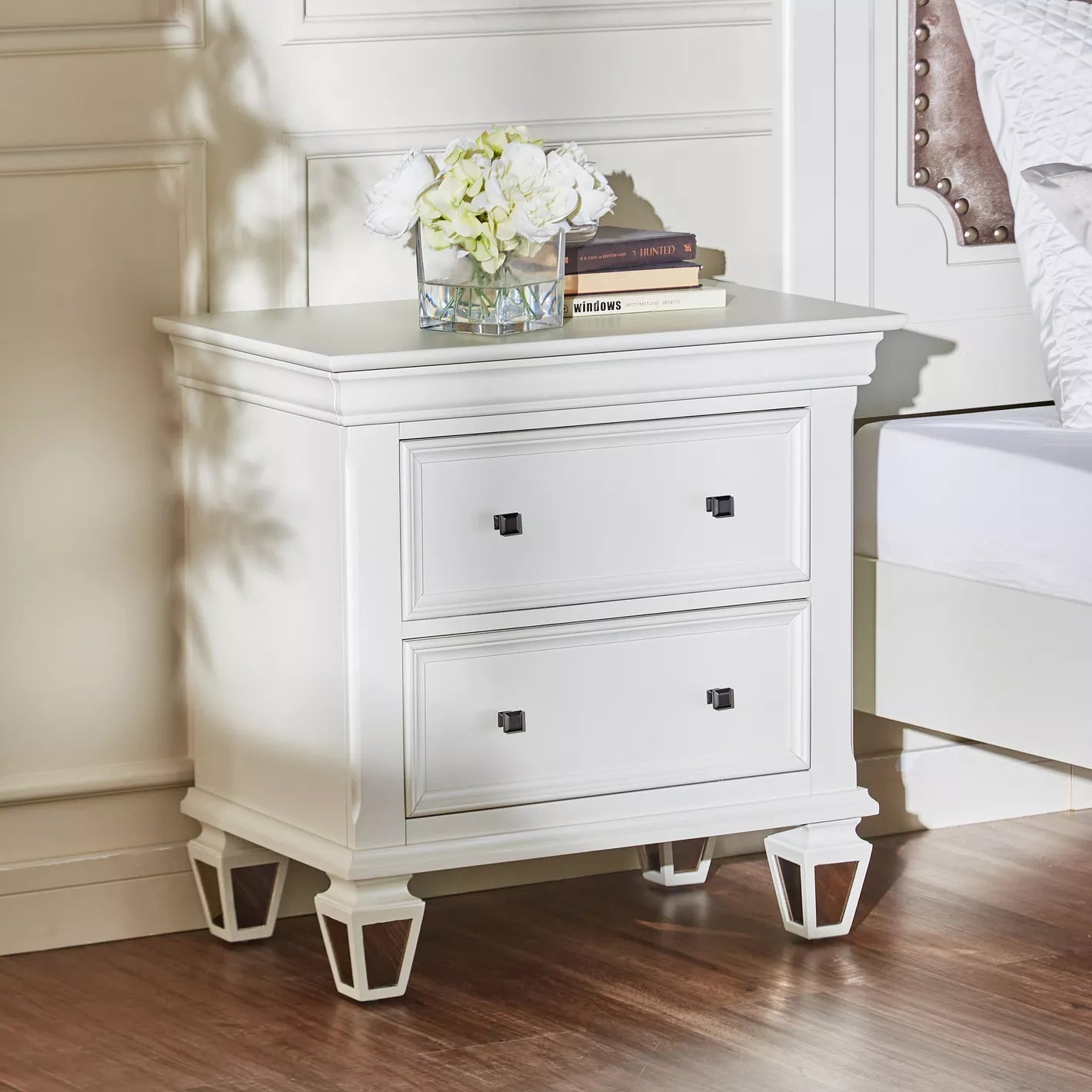 Solid Wood Nightstand 2 Drawers For Storage For Bedroom 43.4 x 71 x 70.2 CM - COOLBABY