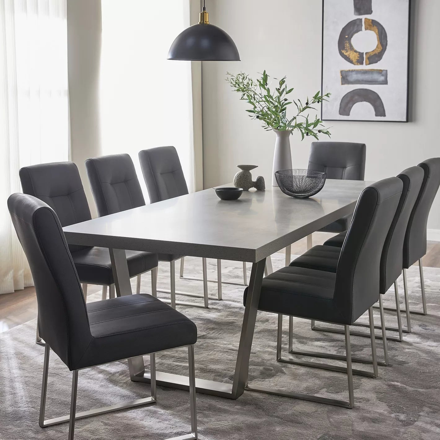 Modern Soft Fabric Dining Chair With Metal Legs - Grey