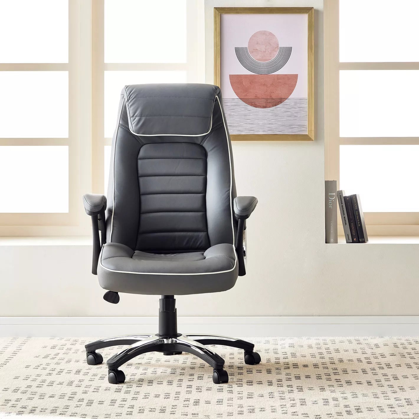 Modern Ergonomic High Back Faux Leather Chair with Adjustable Height, Office Chair