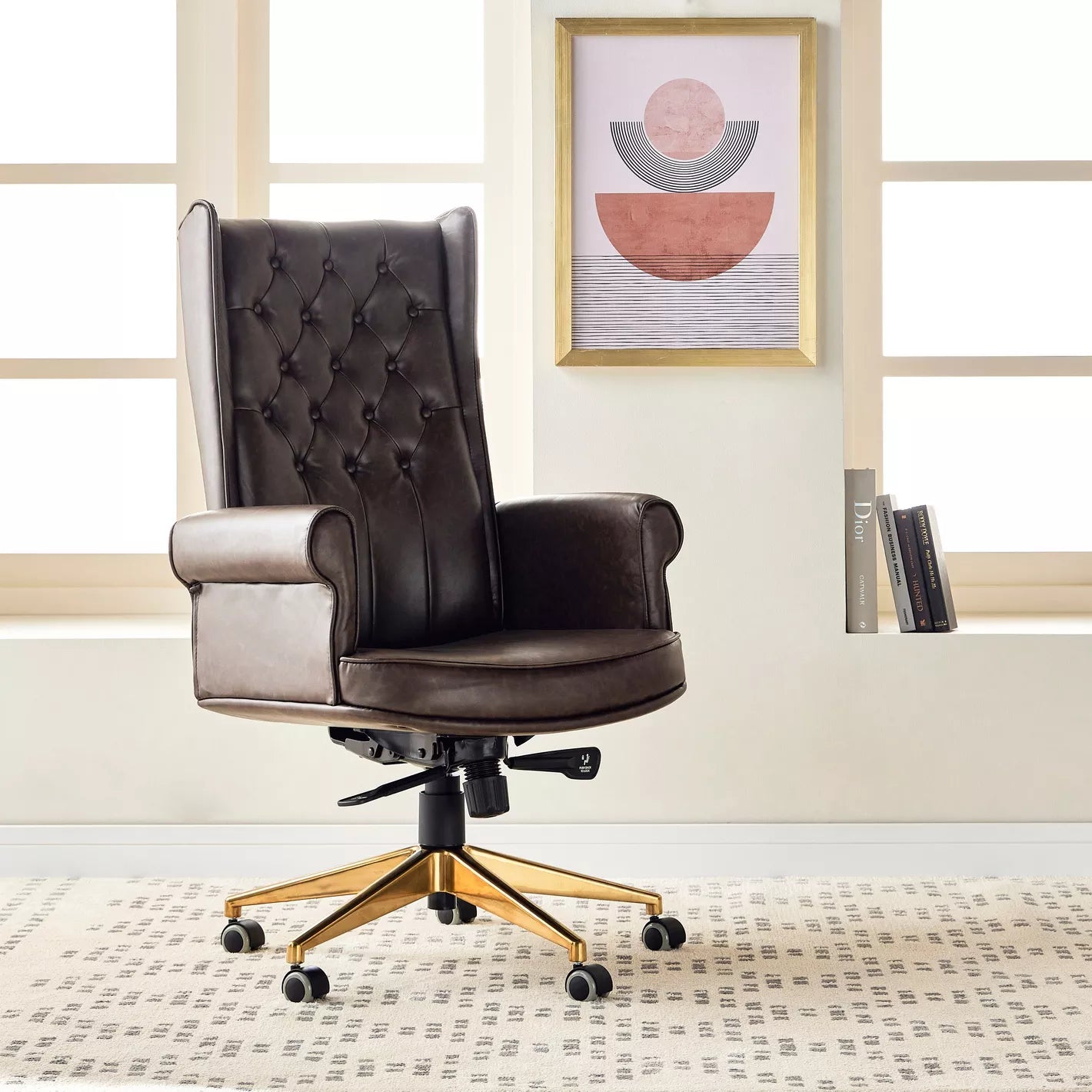 Study Chair, High-Back Office Chair With Faux Leather, Smooth Mobility, and Modern Luxe Style