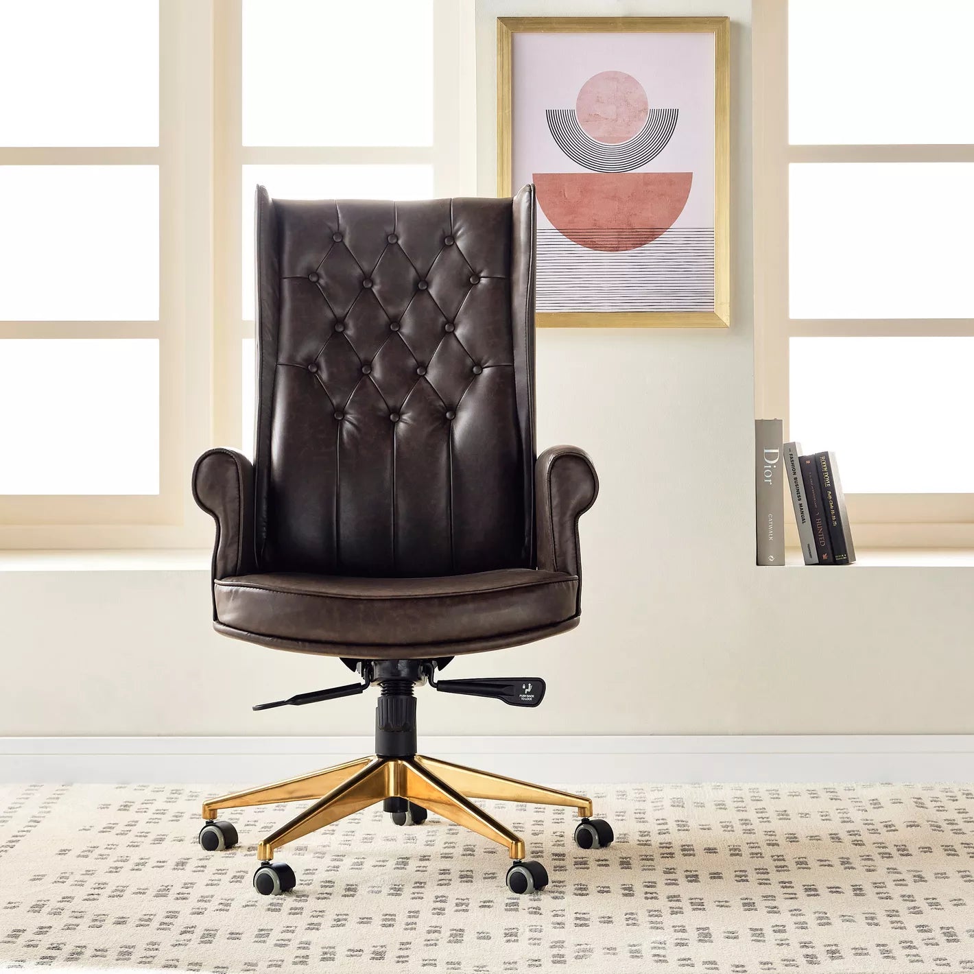 Study Chair, High-Back Office Chair With Faux Leather, Smooth Mobility, and Modern Luxe Style