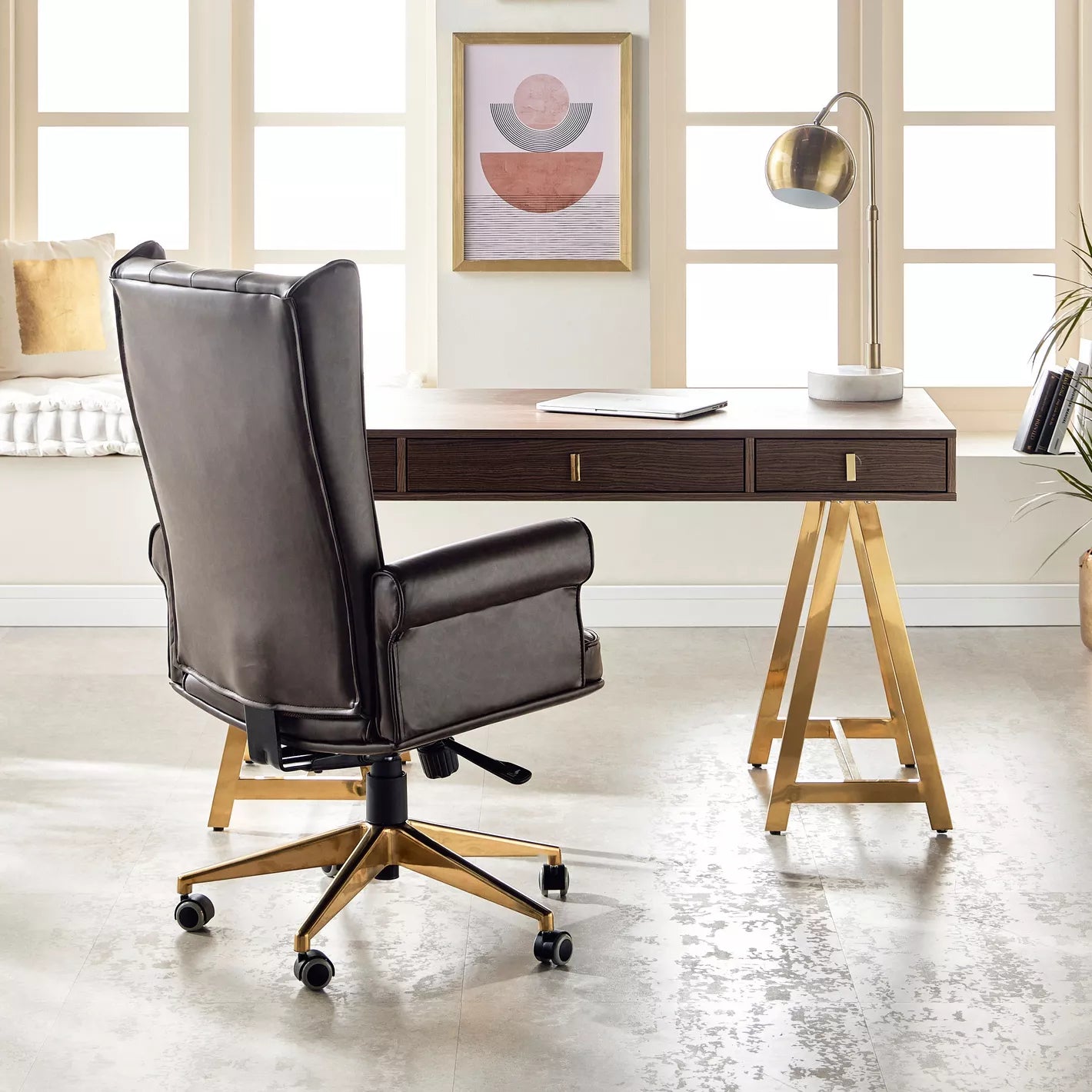 Study Chair, High-Back Office Chair With Faux Leather, Smooth Mobility, and Modern Luxe Style