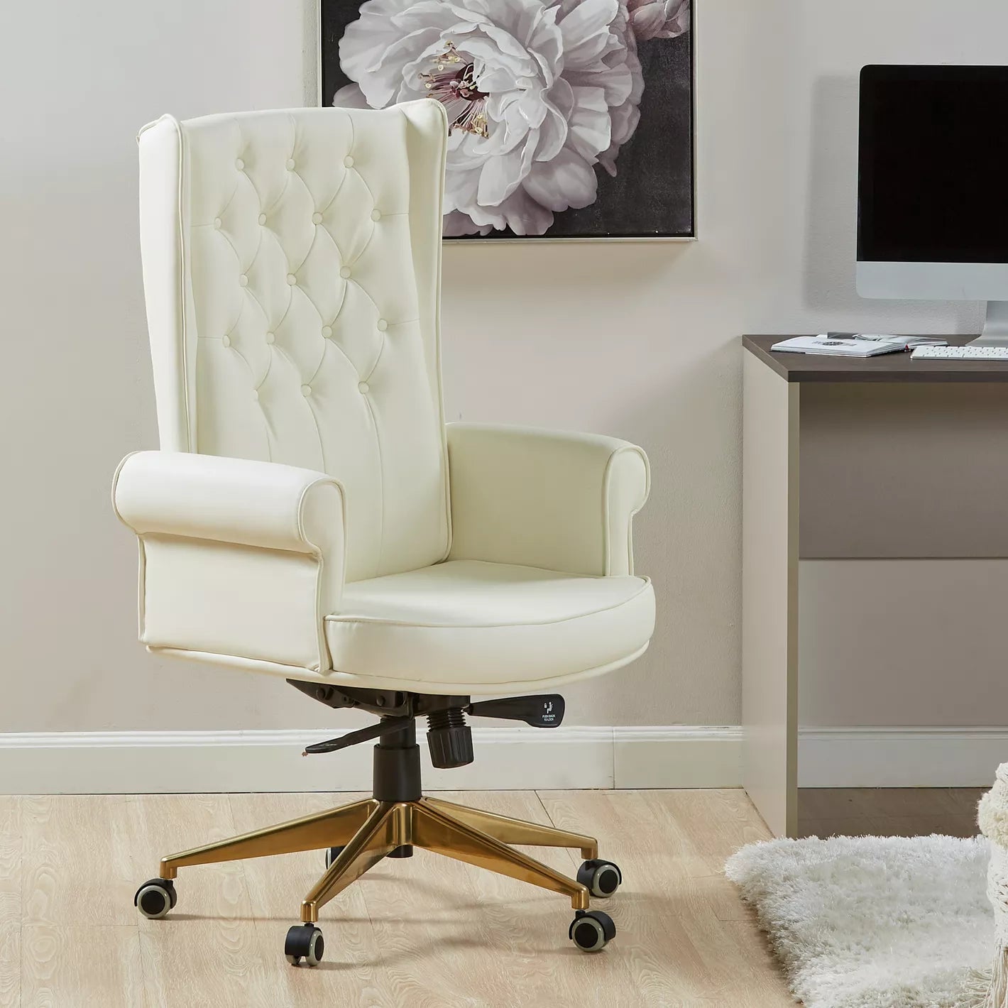 Study Chair, High-Back Office Chair With Faux Leather, Smooth Mobility, and Modern Luxe Style