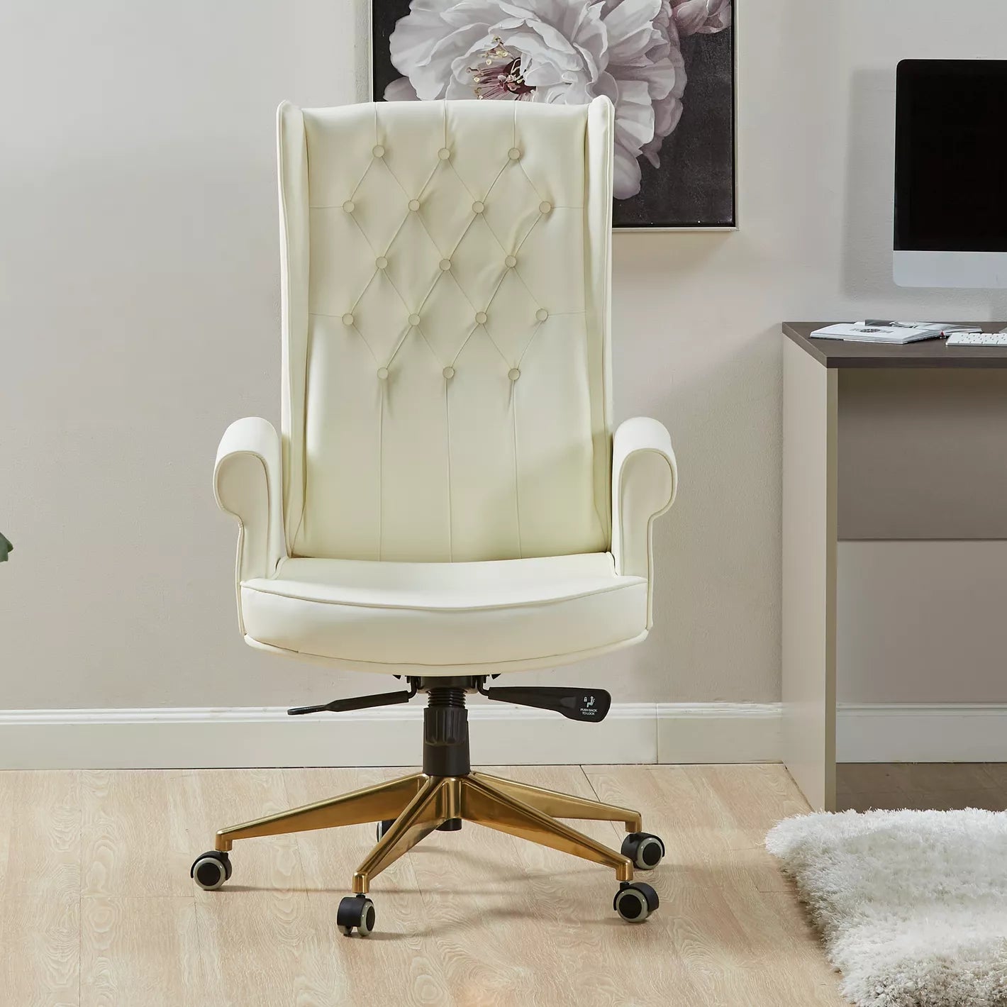 Study Chair, High-Back Office Chair With Faux Leather, Smooth Mobility, and Modern Luxe Style