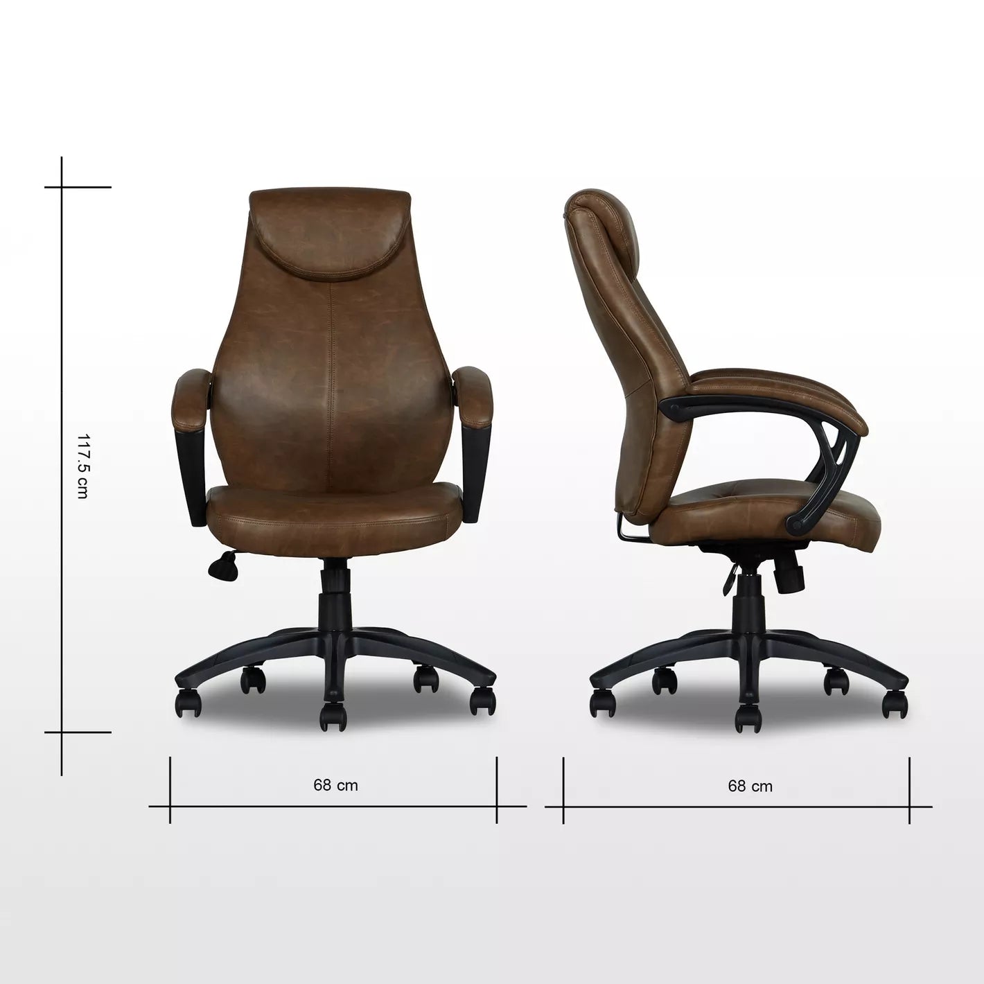 Ergonomic Swivel Leather Chair with Adjustable Height, Office Chair, Study Chair - Brown/Black