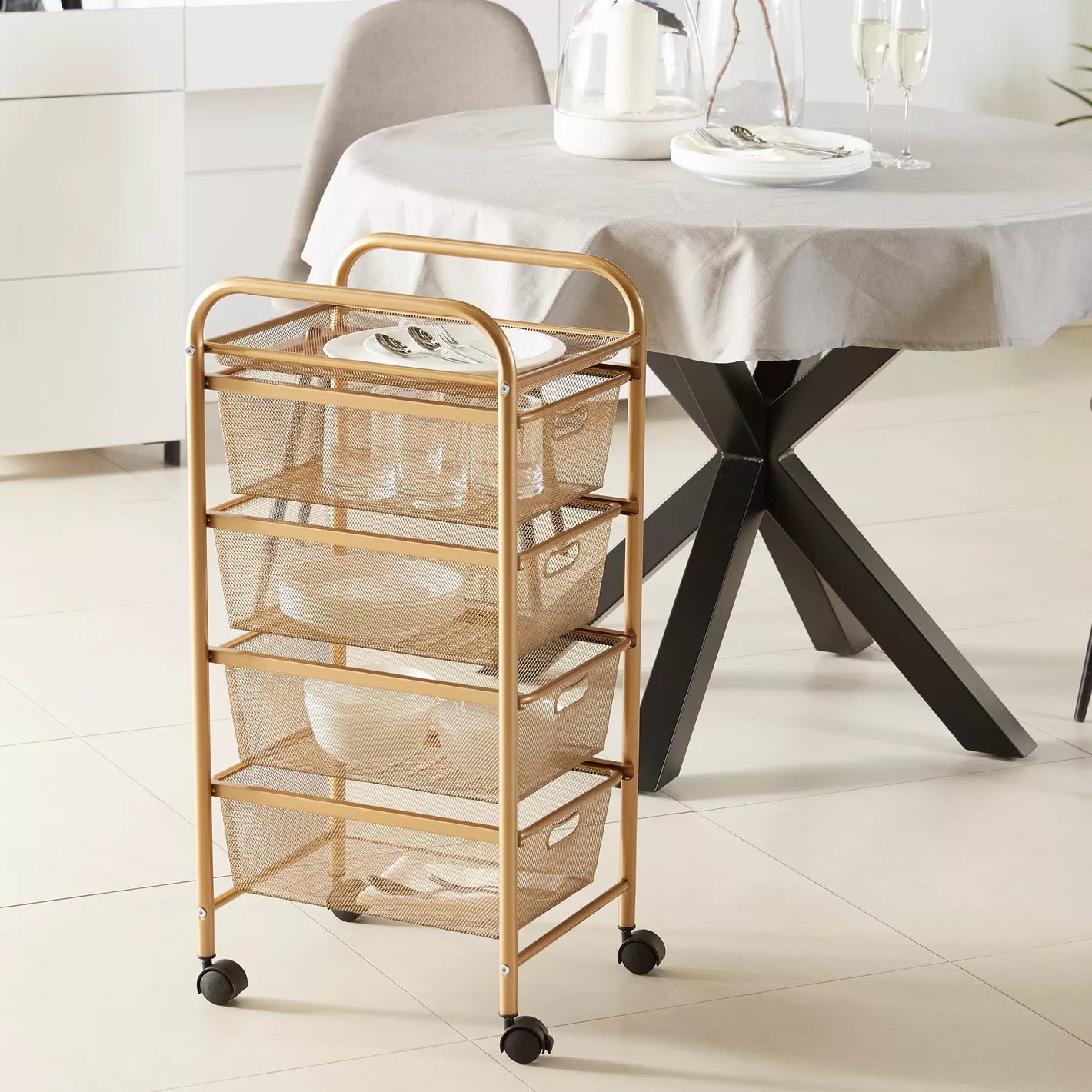 4-Tier Kitchen Trolley with Meshed Drawers