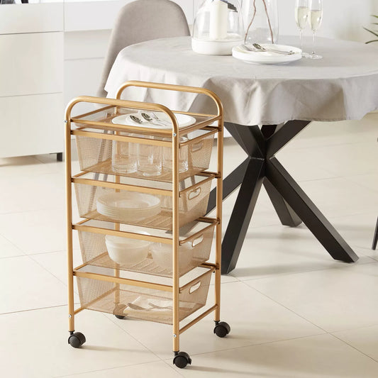 4-Tier Kitchen Trolley with Meshed Drawers