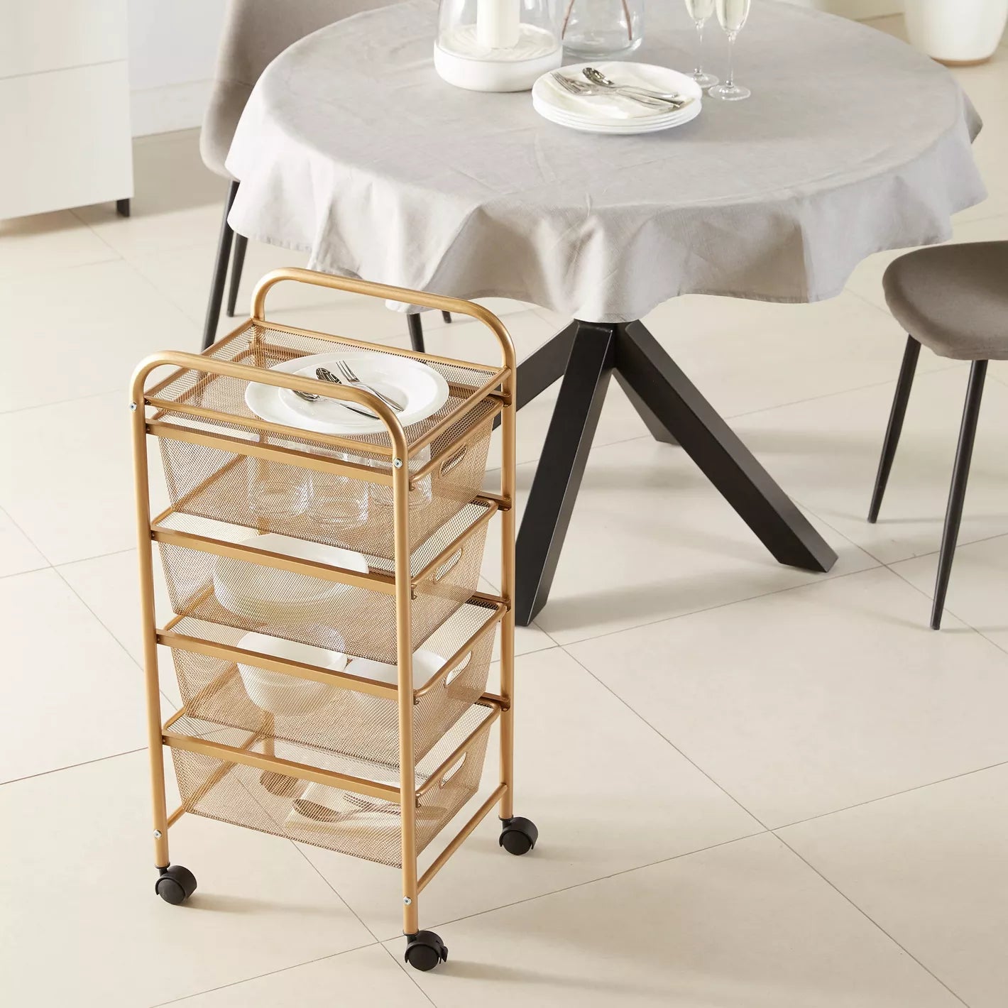 4-Tier Kitchen Trolley with Meshed Drawers