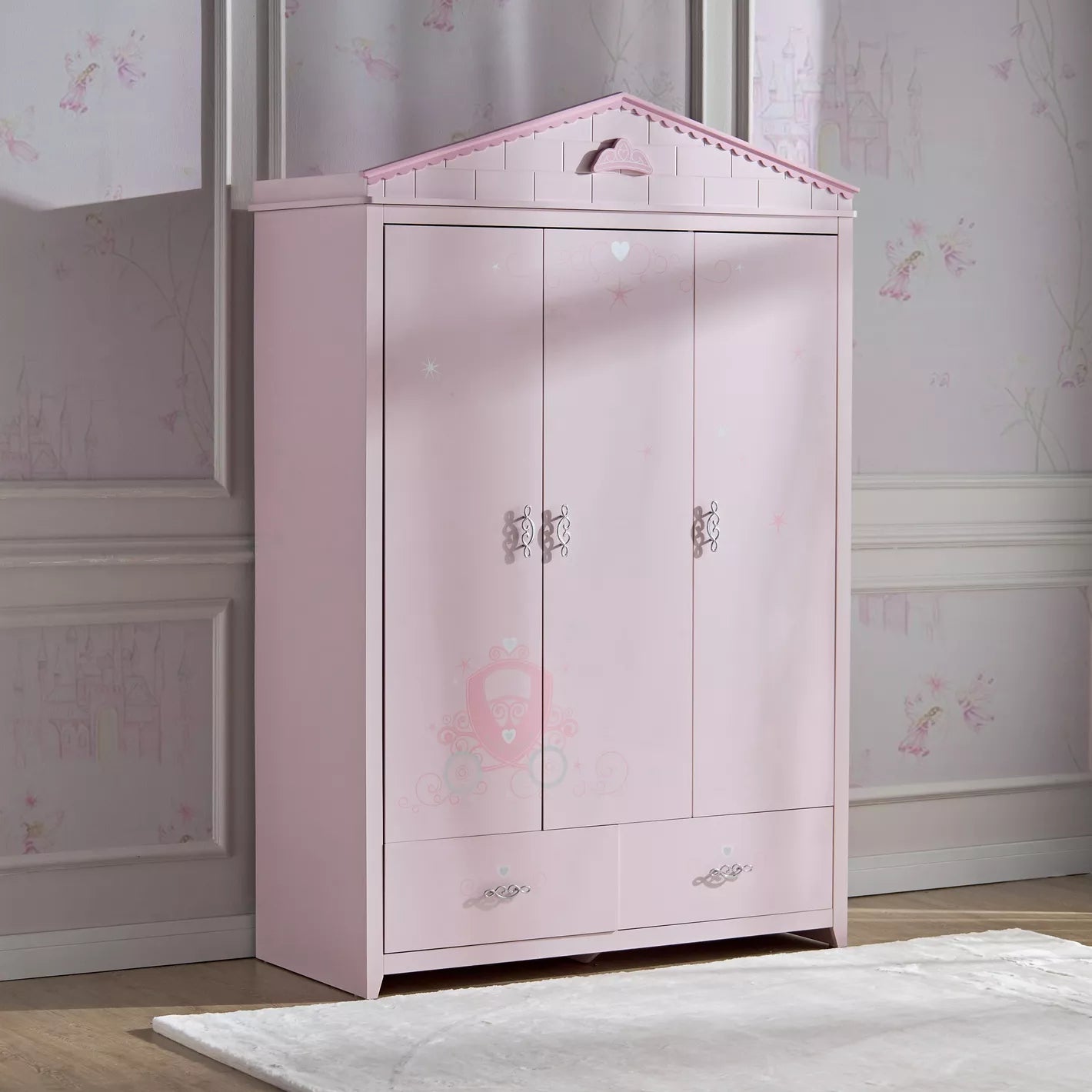 Royal Story Shape 3-Door Wardrobe with Drawers For Kid's Room